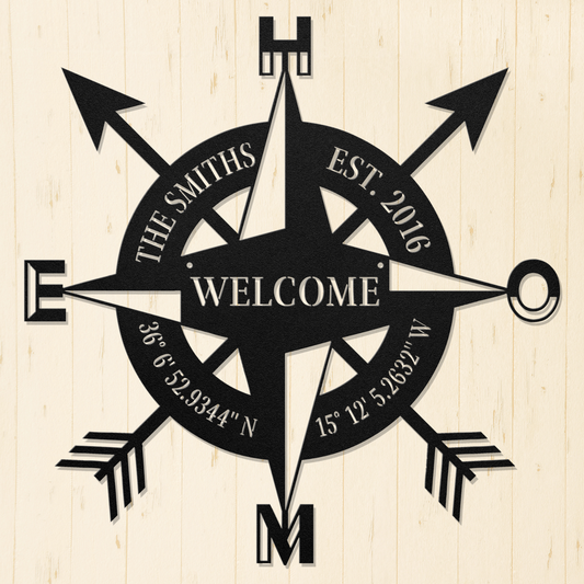 Personalized Home Compass Metal Wall Art