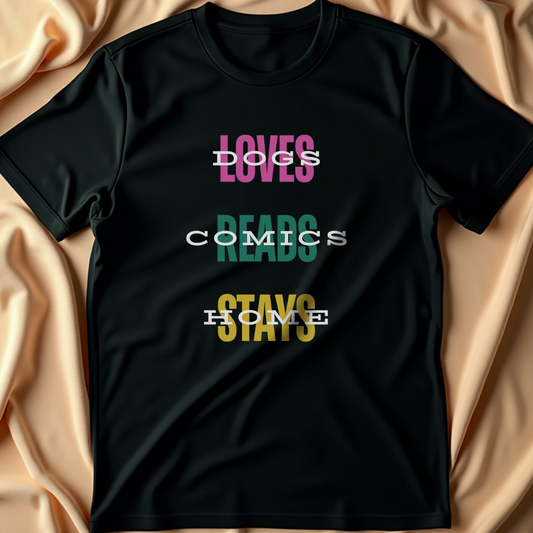 Loves Dogs, Reads Comics, Stays Home T-Shirt