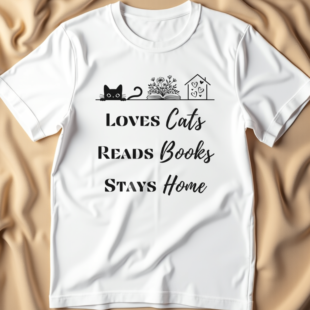 Loves Cats, Reads Books, Stays Home T-Shirt